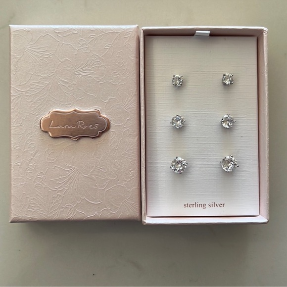 Lara Roes Earrings Set of 3 Pair in Box Sterling Silver NWT - Picture 1 of 3